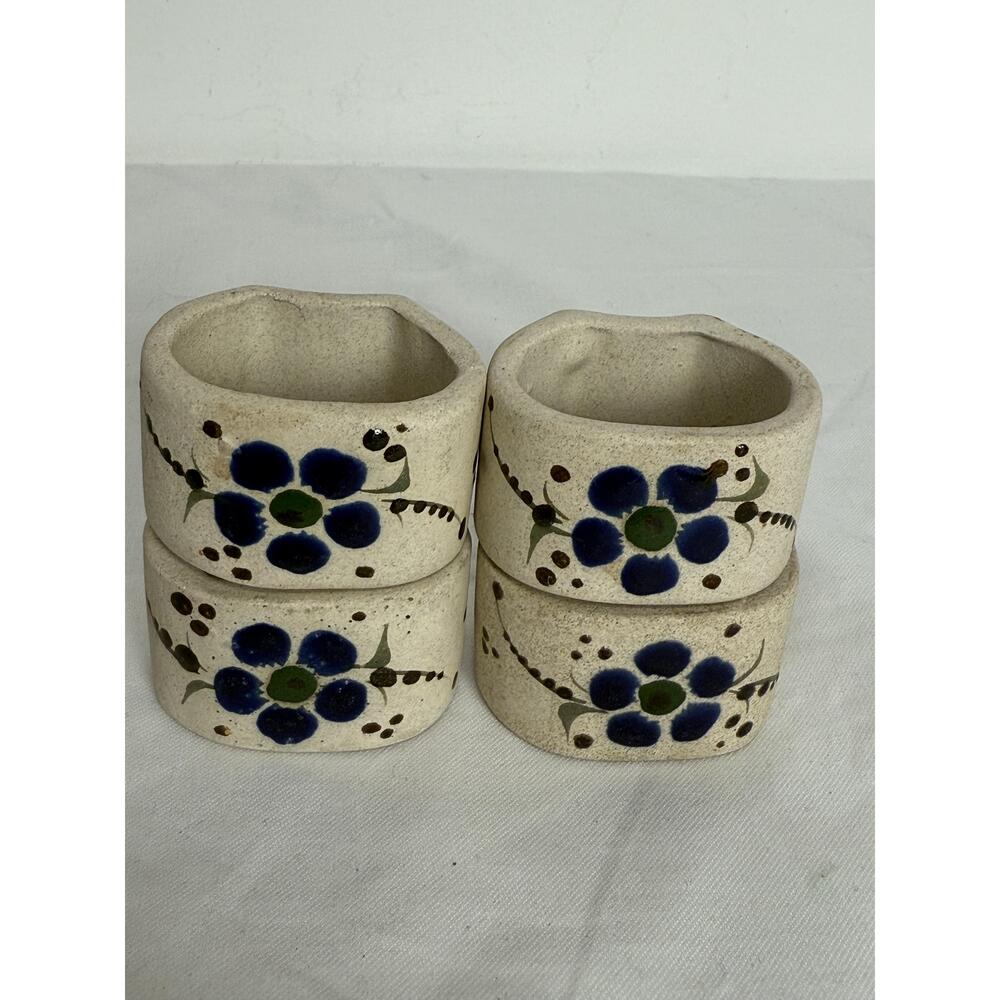 Tonala Ceramic Hand Painted Floral Napkin Rings Set Of 4